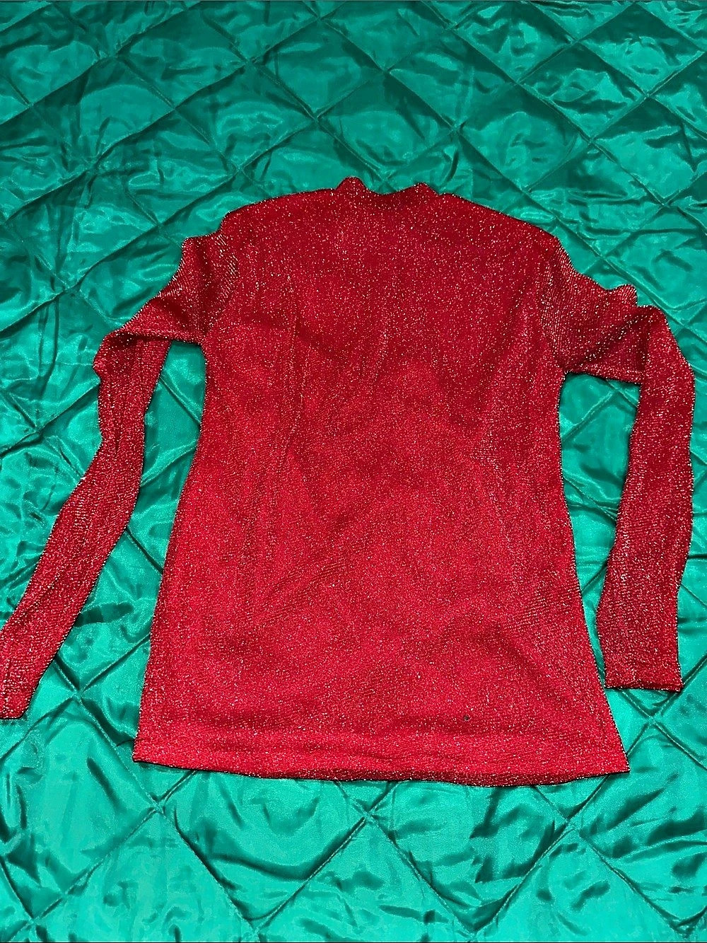 Red Sparkly Long sheer Sleeve Top